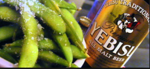 Yebisu japanese beer with edamame